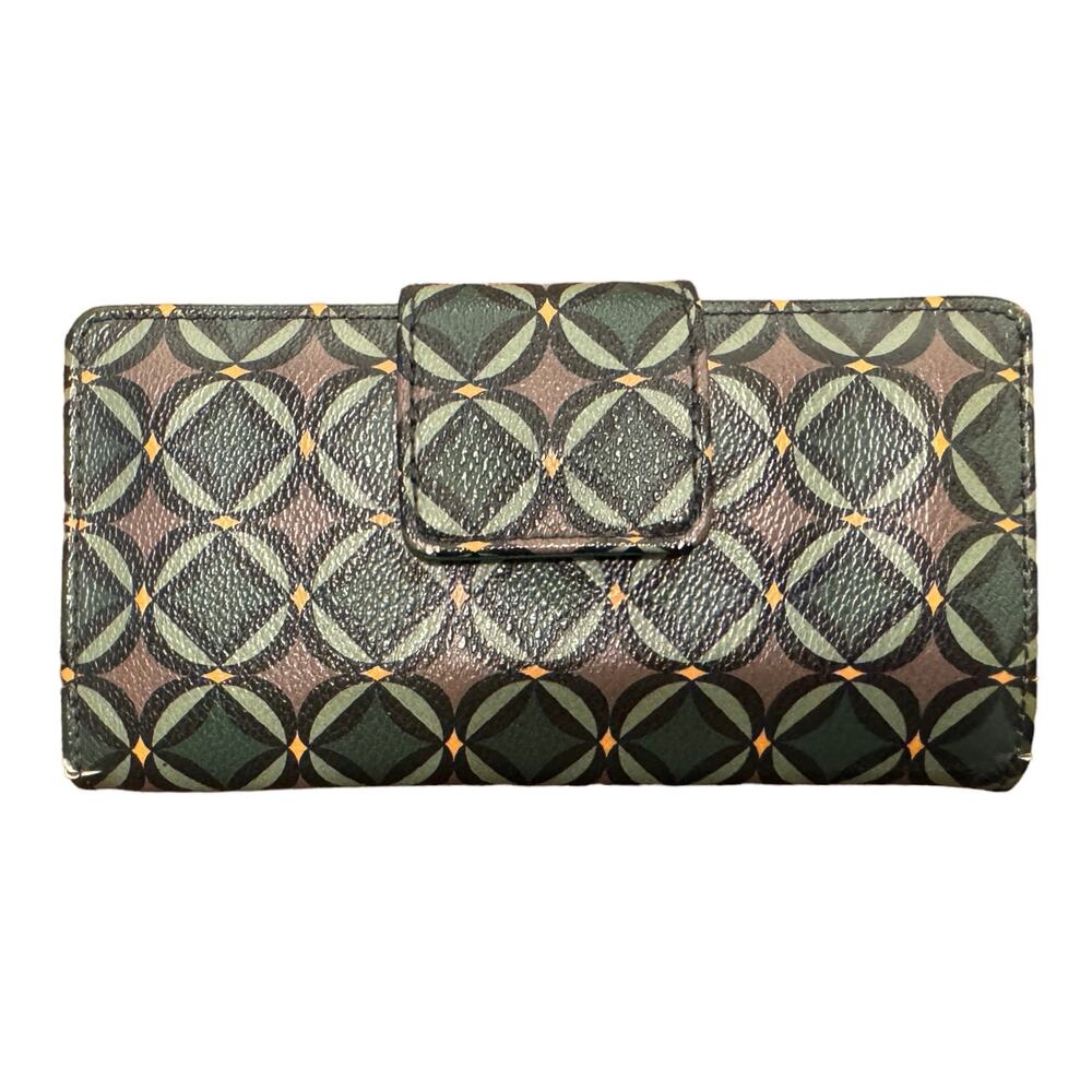 Fossil Long Wallet Patterned Green Snap Closure C… - image 1